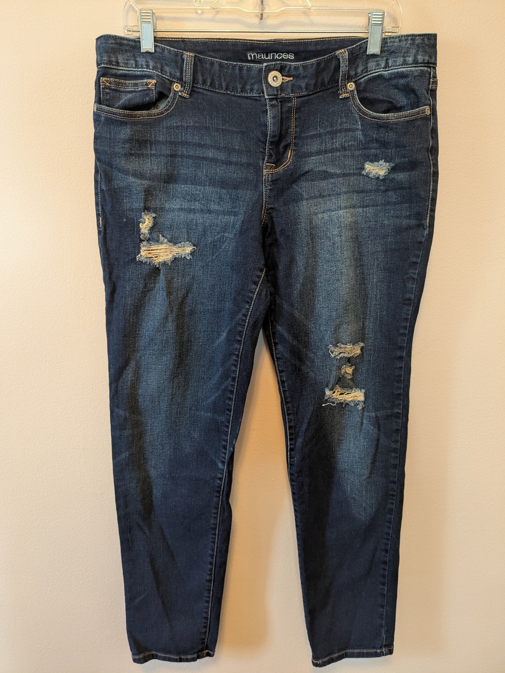 Maurices Dark Blue Skinny Ripped Jeans